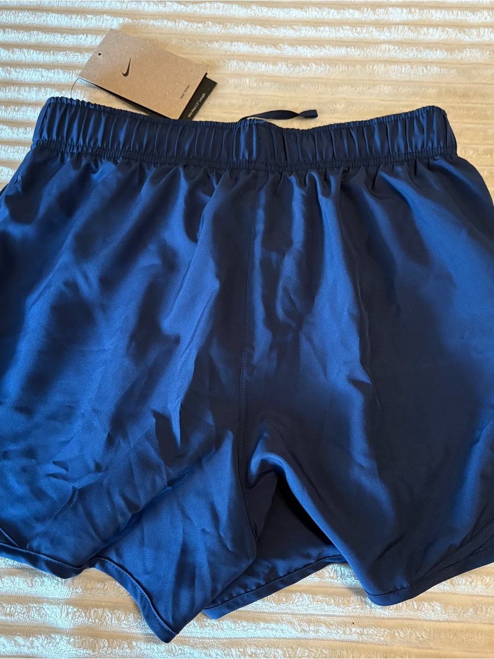 Nike Women's Dark Blue Athletic Shorts with White Swoosh - Picture 2 of 4